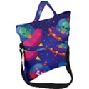 Cartoon-funny-aliens-with-ufo-duck-starry-sky-set Fold Over Handle Tote Bag View1