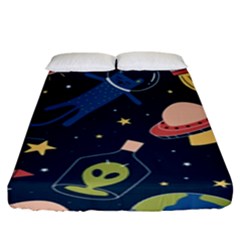 Seamless-pattern-with-funny-aliens-cat-galaxy Fitted Sheet (king Size) by Salman4z