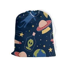 Seamless-pattern-with-funny-aliens-cat-galaxy Drawstring Pouch (xl) by Salman4z
