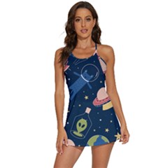 Seamless-pattern-with-funny-aliens-cat-galaxy 2-in-1 Flare Activity Dress by Salman4z