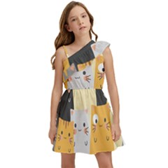 Seamless-pattern-cute-cat-cartoons Kids  One Shoulder Party Dress by Salman4z