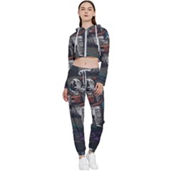 Illustration-astronaut-cosmonaut-paying-skateboard-sport-space-with-astronaut-suit Cropped Zip Up Lounge Set by Salman4z
