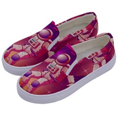Astronaut-spacesuit-standing-surfboard-surfing-milky-way-stars Kids  Canvas Slip Ons by Salman4z