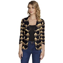Golden Chess Board Background Women s One-button 3/4 Sleeve Short Jacket by pakminggu