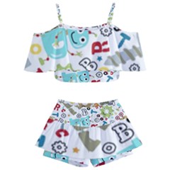 Seamless-pattern-vector-with-funny-robots-cartoon Kids  Off Shoulder Skirt Bikini by Salman4z