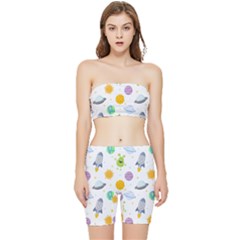 Seamless-pattern-cartoon-space-planets-isolated-white-background Stretch Shorts And Tube Top Set by Salman4z