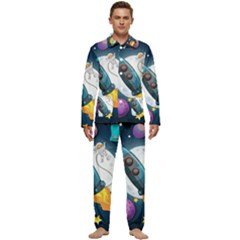 Spaceship-astronaut-space Men s Long Sleeve Velvet Pocket Pajamas Set by Salman4z