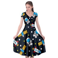 Seamless-adventure-space-vector-pattern-background Cap Sleeve Wrap Front Dress by Salman4z