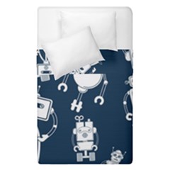 White-robot-blue-seamless-pattern Duvet Cover Double Side (single Size) by Salman4z