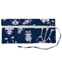 White-robot-blue-seamless-pattern Roll Up Canvas Pencil Holder (S) View2