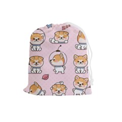 Set-kawaii-smile-japanese-dog-akita-inu-cartoon Drawstring Pouch (large) by Salman4z