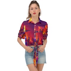 Far-future-human-colonization Tie Front Shirt  by Salman4z