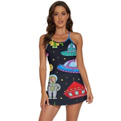 Seamless-pattern-with-space-objects-ufo-rockets-aliens-hand-drawn-elements-space 2-in-1 Flare Activity Dress by Salman4z