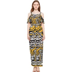 Crazy-abstract-doodle-social-doodle-drawing-style Draped Sleeveless Chiffon Jumpsuit by Salman4z