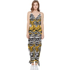 Crazy-abstract-doodle-social-doodle-drawing-style Sleeveless Tie Ankle Chiffon Jumpsuit by Salman4z