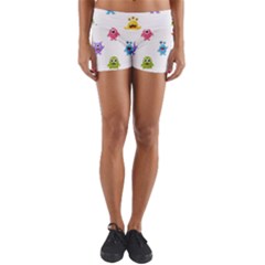 Seamless-pattern-cute-funny-monster-cartoon-isolated-white-background Yoga Shorts by Salman4z