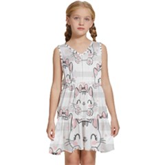 Cat-with-bow-pattern Kids  Sleeveless Tiered Mini Dress by Salman4z