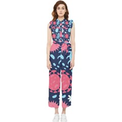Seamless-pattern-microbes-virus-vector-illustration Women s Frill Top Chiffon Jumpsuit by Salman4z