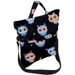 Cute-owl-doodles-with-moon-star-seamless-pattern Fold Over Handle Tote Bag by Salman4z