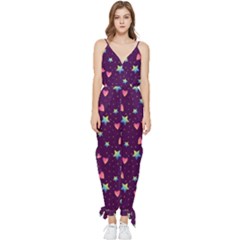 Colorful-stars-hearts-seamless-vector-pattern Sleeveless Tie Ankle Chiffon Jumpsuit by Salman4z