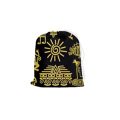 Maya-style-gold-linear-totem-icons Drawstring Pouch (small) by Salman4z