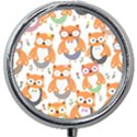 Cute-colorful-owl-cartoon-seamless-pattern Mini Round Pill Box View1