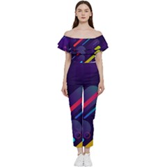 Colorful-abstract-background Off Shoulder Ruffle Top Jumpsuit by Salman4z