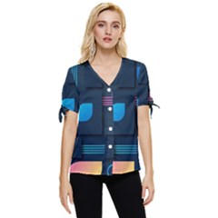 Gradient Geometric Shapes Dark Background Bow Sleeve Button Up Top by Salman4z