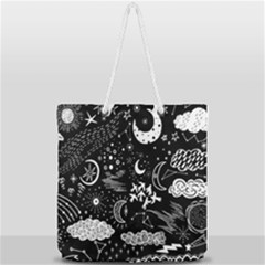 Vector-set-sketch-drawn-with-space Full Print Rope Handle Tote (large) by Salman4z