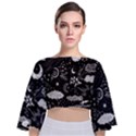 Vector-set-sketch-drawn-with-space Tie Back Butterfly Sleeve Chiffon Top View1
