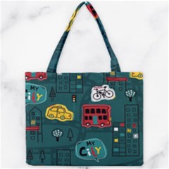 Seamless-pattern-hand-drawn-with-vehicles-buildings-road Mini Tote Bag by Salman4z