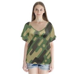 Camouflage-pattern-background V-neck Flutter Sleeve Top by Salman4z
