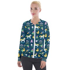 Cute Babies Toys Seamless Pattern Velvet Zip Up Jacket by pakminggu