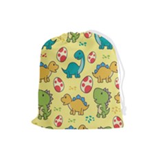 Seamless Pattern With Cute Dinosaurs Character Drawstring Pouch (large) by pakminggu