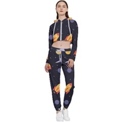 Cosmos Rockets Spaceships Ufos Cropped Zip Up Lounge Set by pakminggu