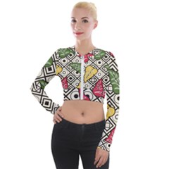 Leaves Foliage Batik Seamless Long Sleeve Cropped Velvet Jacket by pakminggu