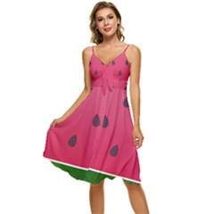 Watermelon Fruit Summer Red Fresh Food Healthy Sleeveless Tie Front Chiffon Dress by pakminggu