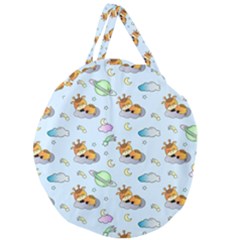 Pattern Giraffe Animal Seamless Scrapbooking Blue Giant Round Zipper Tote by pakminggu