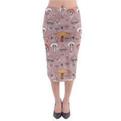 Mushrooms Autumn Fall Pattern Seamless Decorative Midi Pencil Skirt by pakminggu