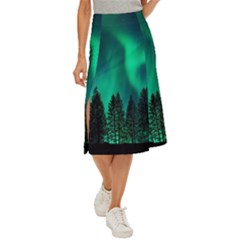Aurora Northern Lights Phenomenon Atmosphere Sky Midi Panel Skirt by pakminggu