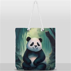 Animal Panda Forest Tree Natural Full Print Rope Handle Tote (large) by pakminggu