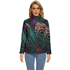 Peacock Feathers Nature Feather Pattern Women s Puffer Bubble Jacket Coat by pakminggu