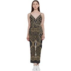 Brain Technology Data Digital V-neck Spaghetti Strap Tie Front Jumpsuit by pakminggu