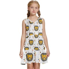 Lion Heads Pattern Design Doodle Kids  Sleeveless Tiered Mini Dress by Mog4mog4