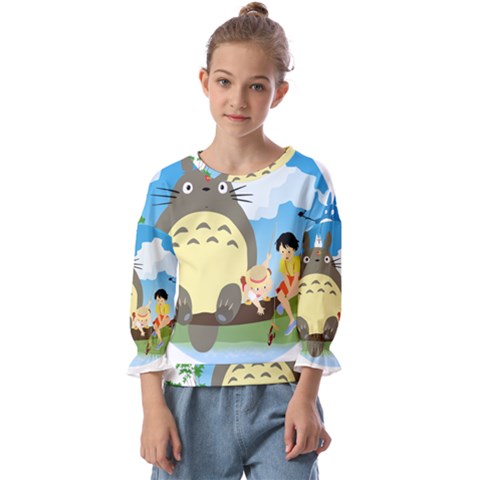 My Neighbor Totoro Totoro Kids  Cuff Sleeve Top by Mog4mog4