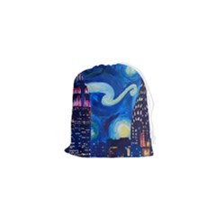 Starry Night In New York Van Gogh Manhattan Chrysler Building And Empire State Building Drawstring Pouch (xs) by Mog4mog4