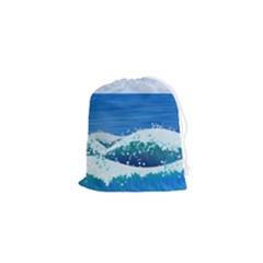 Illustration Landscape Sea Ocean Waves Beach Blue Drawstring Pouch (xs) by Mog4mog4