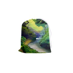 Landscape Illustration Nature Forest River Water Drawstring Pouch (small) by Mog4mog4