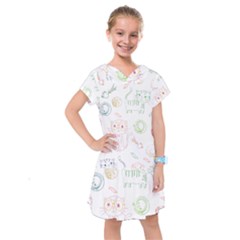 Cats And Food Doodle Seamless Pattern Kids  Drop Waist Dress by Bakwanart