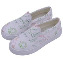 Cats And Food Doodle Seamless Pattern Kids  Canvas Slip Ons by Bakwanart